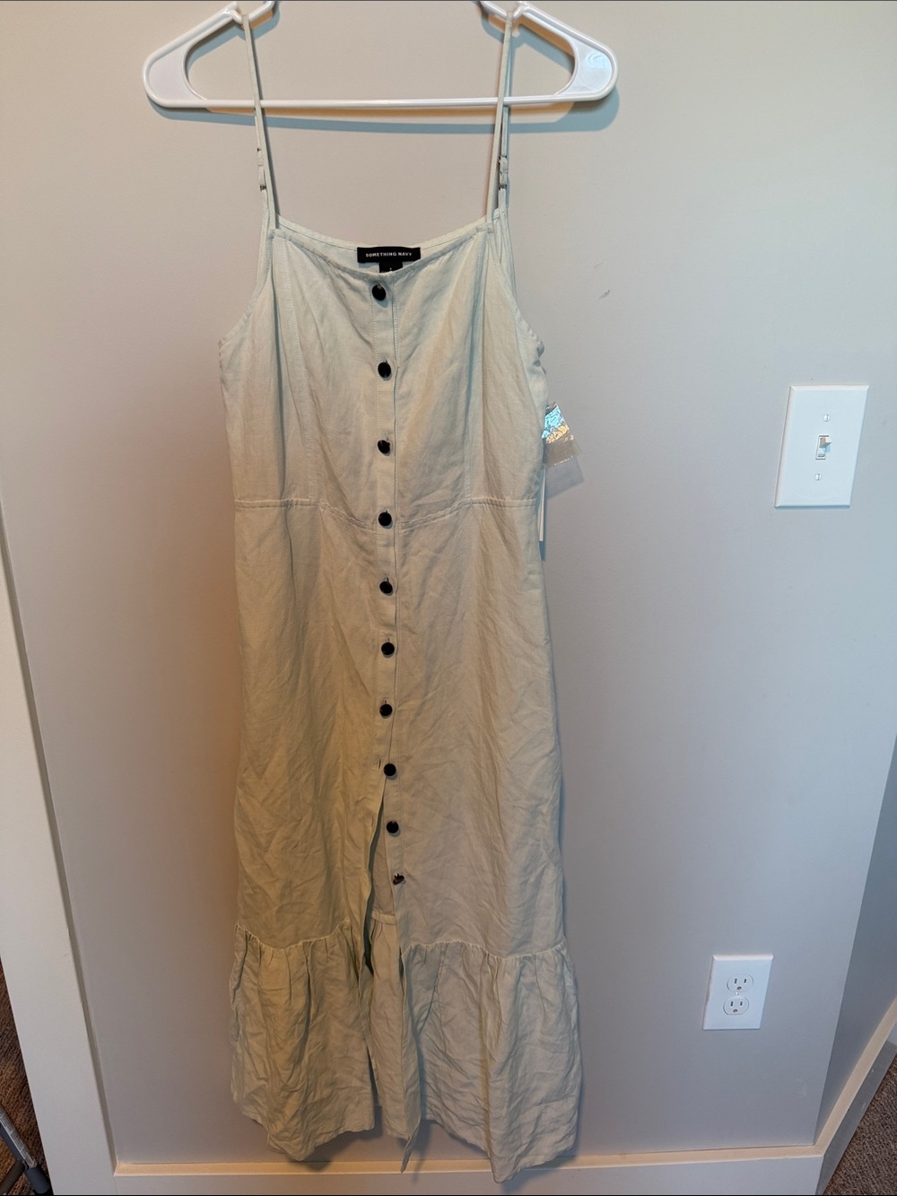 Something Navy Women's Light Sage Button-Front Spaghetti Strap Dress - Small NWT